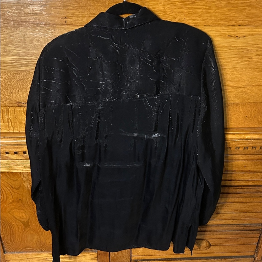 Modern Essentials Black Iridescent Metallic Button Front Shirt 90s Vintage Sz L - Picture 2 of 9